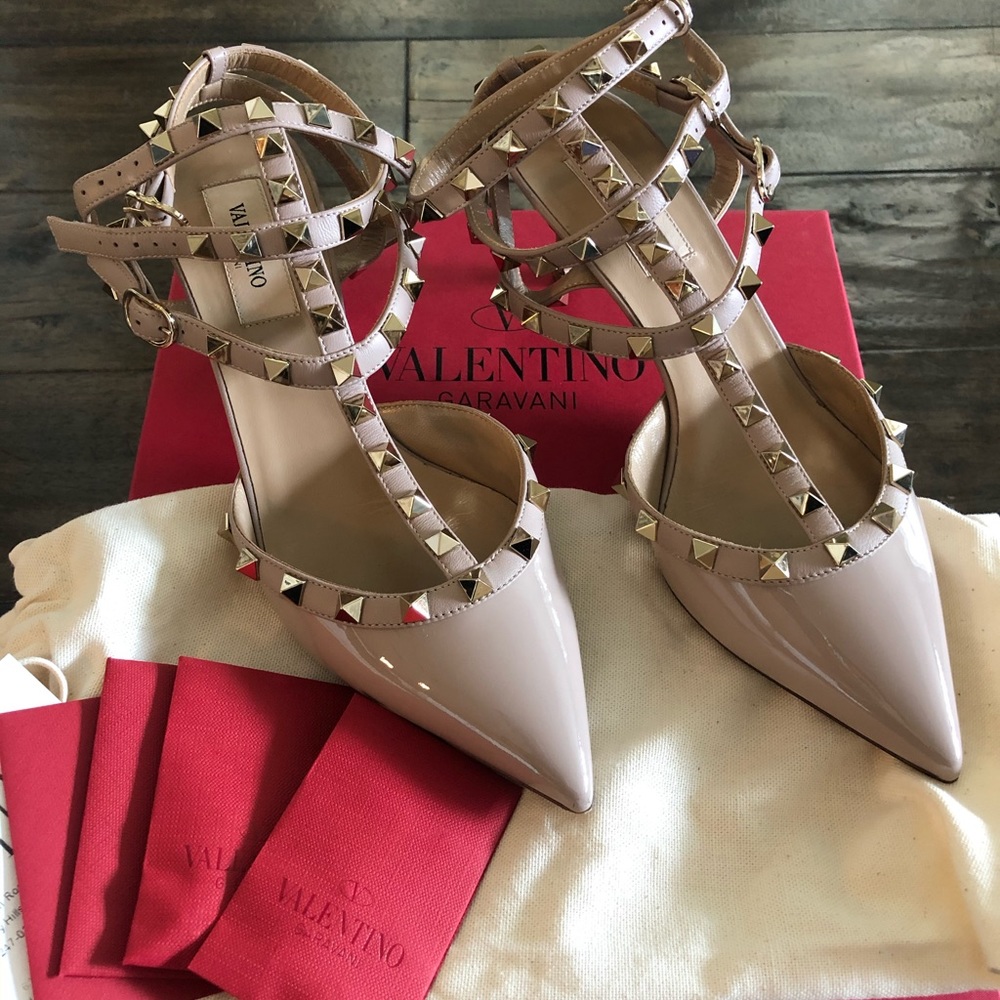 Authentic Valentino low heels with three strips